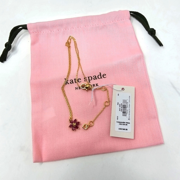 🆕♡♡ Kate Spade Necklace ♤ First Bloom Purple Crystal Flower Pendant Dainty Gold - Picture 3 of 9